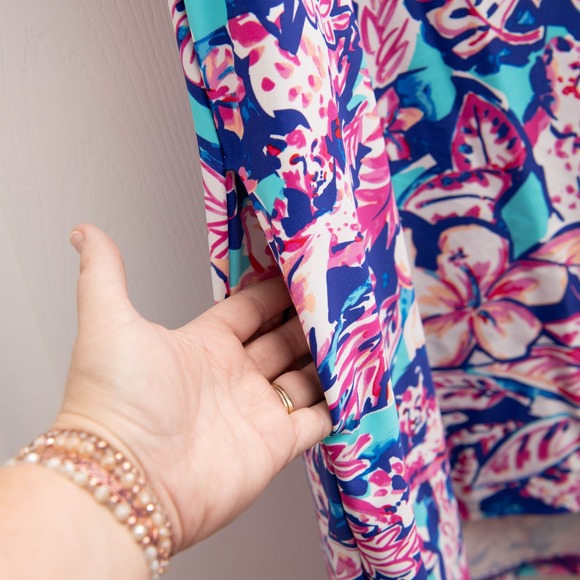 Aryeh XL Bright Tropical Floral Print Tunic Dress Pockets Performance Athleisure - Picture 4 of 6